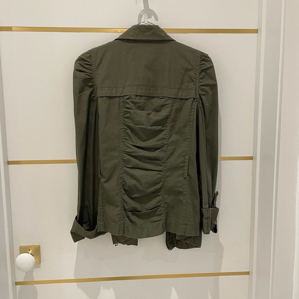 Green Utility Jacket Lightweight Ruched‎ Zip Front Small - Picture 5 of 11